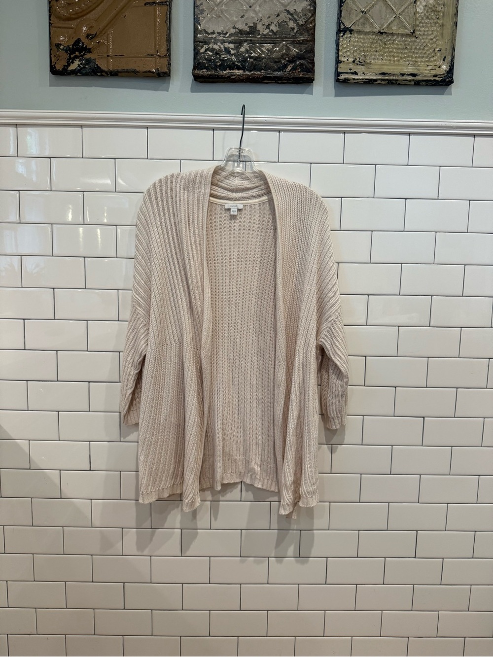Open-Front Ribbed Cardigan Sweater in Cream